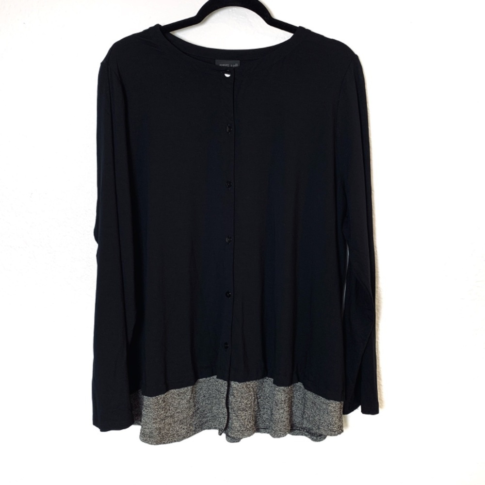J. Jill Wearever Collection Black Button Up Cardigan Top XL Gray Contrast Hem